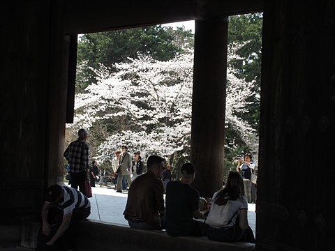 南禅寺三門でくつろぐ人たち